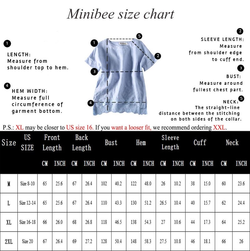 Minibee Women's Summer Linen Tunic Shirt High Low Hem Embroidery Blouse Top Pink XL - Image 2